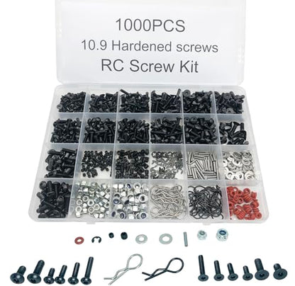 1000pcs Universal RC Screw Kit Screws Assortment Set, Hardware Fasteners for Traxxas Axial Redcat HPI Arrma SCX10 Losi 1/8 1/10 1/12 1/16 Scale RC Cars Trucks Crawler (1000pcs RC Screws) - style: 1000pcs RC Screws