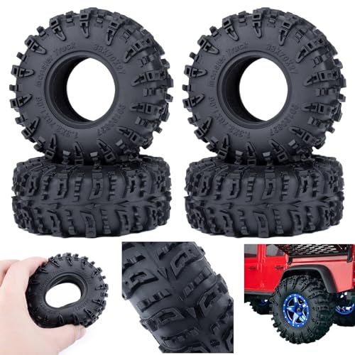 RCHUBAM 4Pcs 1.3" Rubber Wheel Tires for 1/18 TRX4M 1/24 SCX24 | H & W 70 * 27mm,1.3" Large RC Mud Tires,RC Upgrade Parts - color: Black B
