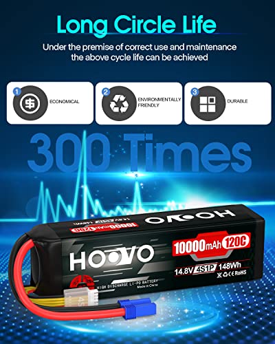 HOOVO 4S Lipo Battery 14.8V 10000mAh 120C RC Battery EC5 Plug 2 Pack | Soft case, for RC Cars, Drones, DJI, FPV, RC Plane, Racing Hobby - style: 4S 10000mAh Lipo Battery EC5
