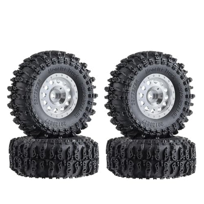 1.3" Wheel Tires Set, Beadlock Wheel Rims with Swamp Claw Mud Terrain Rubber Tires 70 * 27mm for 1/18 TRX4M 1/24 SCX24 FCX24 RC Crawler Car,Type E,Silver