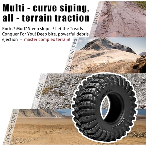 1.3” All Terrain RC Tires 70 * 28mm for TRX4M SCX24 Micro Crawlers (4-Pack) | High-grip Soft Sticky Rubber Tyres (Foam Insert) for Mud/Rock Climbing Fit 1/18 TRX4M High Trail & 1/24 AX24 FCX24 RC Trucks