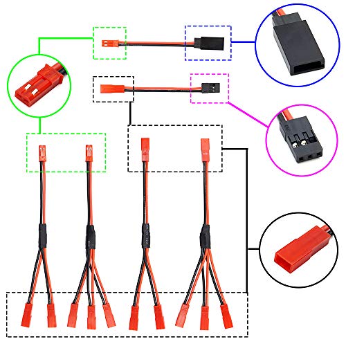 Servo Leads Splitter Cable and JST Plug Splitter JST Male Female Y Cable Parallel Adapter Harness JST to JR Adapter for RC Cars Models Airplane