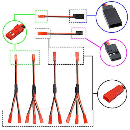 Servo Leads Splitter Cable and JST Plug Splitter JST Male Female Y Cable Parallel Adapter Harness JST to JR Adapter for RC Cars Models Airplane