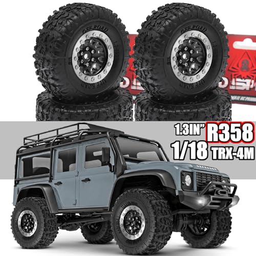 REDSPIDER 1.3 Aluminium Alloy Beadlock Wheels and Crawler Tires 1/24 RC Muddy Swamp Tyre 7mm Hex Fit for 1/18 1/24 Axial Trx4m SCX24 AX24 FCX24 RC Crawler XC-1 RTR CR-18P EVO (Black) - color: Black