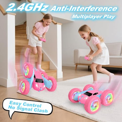Remote Control Car, RC Cars for Girls, 2.4 GHz Double Sided RC Crawler with Upgraded USB-C Modular Battery, 360°Rotating Car Toys for 6 7 8 9 10 11 12 Year Old Girl Birthday Gift PinkBlue - color: 2-pinkblue