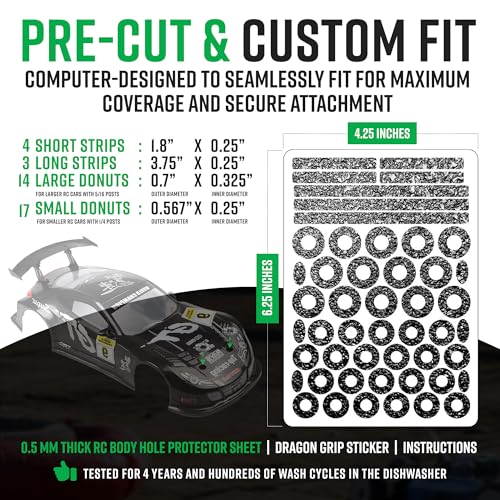 Dragon Grips RC Body Clip Hole Protectors, 49pcs, Black PVC Stickers | For 1/10 RC Crawler Body Shells, Stick-On Accessories, Prevent Clip Hole Damage & Cracking, Protect Custom-Painted Bodies - color: Black/49pc