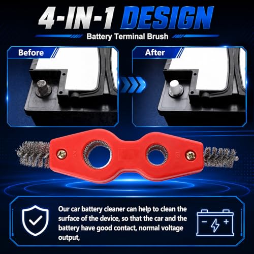 4 in 1 Car Battery Terminal Cleaning Brush with Ergonomic Handle | Portable Auto Battery Cleaner Brush Tool,Universal Car Batterys Cleaner Kit for Batterys Maintenance,Piping Engineering