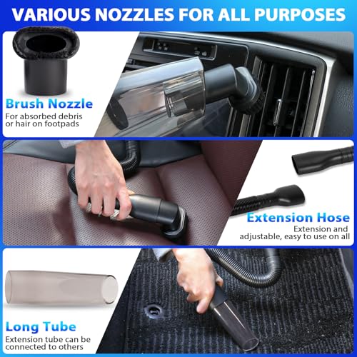 THINKWORK Car Cleaning Kit, Car Vacuum Kit, Gray Car Interior Detailing Kit with 8000PA High Power Vacuum, Including 7Pcs Detailing Brush Set and Bag - color: Gray