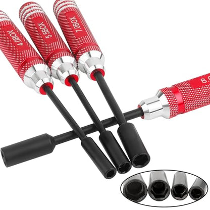 RC Hex Nut Driver Set Repair Tool Kit 4.0/5.5/7.0/8.0mm Hexagonal Head Nut Socket Wrench Screwdrivers for Hobby RC Quadcopter Helicopter FPV Drone Car Airplane(Red) - color: Red