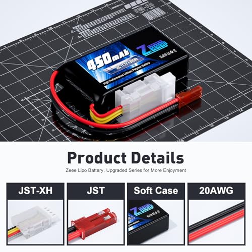 Zeee 3S 450mAh Lipo Battery 11.1V 50C RC Battery with JST Plug for FPV Drone Quadcopter UAV Racing Helicopter Airplane RC Boat RC Car RC Models(4 Pack)