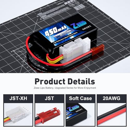 Zeee 3S 450mAh Lipo Battery 11.1V 50C RC Battery with JST Plug for FPV Drone Quadcopter UAV Racing Helicopter Airplane RC Boat RC Car RC Models(4 Pack)