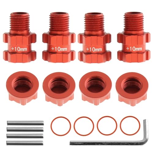 RC Wheel Hex 10mm Extended Wheel Hub Drive 14mm to 17mm with Anti-dust Cap Nuts 17mm Alum for Arrma Senton Granite Big Rock Vorteks 3S Senton Granite Mega550 Infraction Mega570 Upgrade Parts (Red)