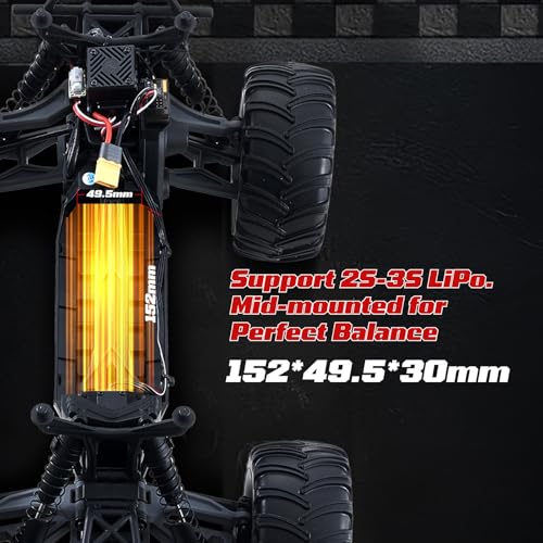 FMS 1/10 Ford F-100 Brushless RC Truck, 1973 Licensed RC Car for Adults, 55KM/H High Speed 2WD RC Crawler, Hobbywing 60A ESC & 3652 Motor, All-Metal Gears & Steel CVD Drive Shafts, RS (Black) - color: Flame Black