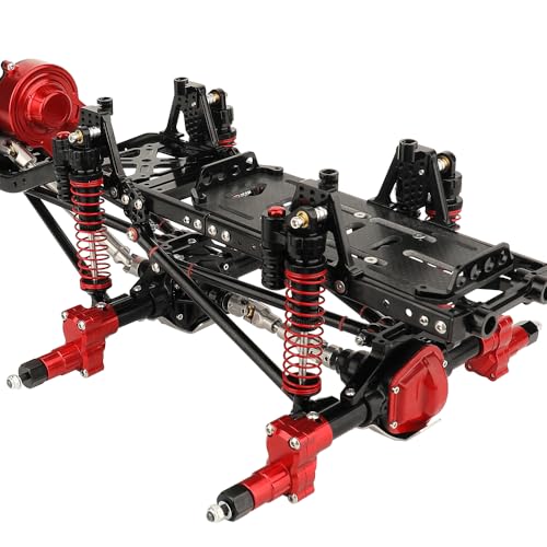 450mm Wheelbase 6x6 Chassis Frame Set with Transmission Front Middle Rear Complete Axle for 1/10 RC Crawler Car Axial SCX10 Metal DIY Upgrade (red -Black-Portal Frame)