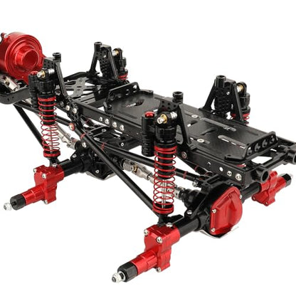 450mm Wheelbase 6x6 Chassis Frame Set with Transmission Front Middle Rear Complete Axle for 1/10 RC Crawler Car Axial SCX10 Metal DIY Upgrade (red -Black-Portal Frame)