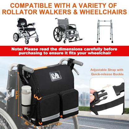 Wheelchair Bags to Hang on Back,Wheelchair Backpack Bag,Wheelchair Accessories Pouch Storage Bag with Thermal Insulation Pocket for Adults & Senior,Bag Only(14 x 6 x 14.5 inch)