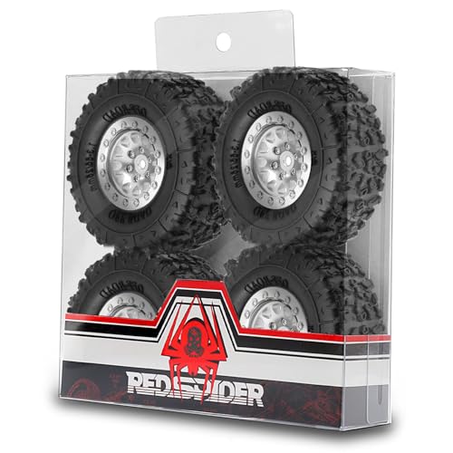 REDSPIDER 1.3 Aluminium Alloy Beadlock Wheels and Crawler Tires 1/24 RC Muddy Swamp Tyre 7mm Hex Fit for 1/18 1/24 Axial Trx4m SCX24 AX24 FCX24 RC Crawler XC-1 RTR CR-18P EVO (Silvery) - color: Silvery