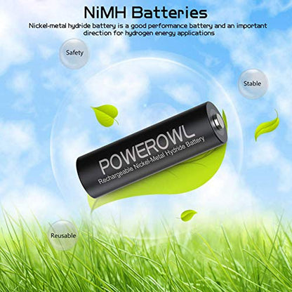POWEROWL Rechargeable AA Batteries with Charger, 8 Pack of 2800mAh High Capacity Low Self Discharge Ni-MH Double A Batteries with Smart 8 Bay Battery Charger (USB Fast Charging, Independent Slot)