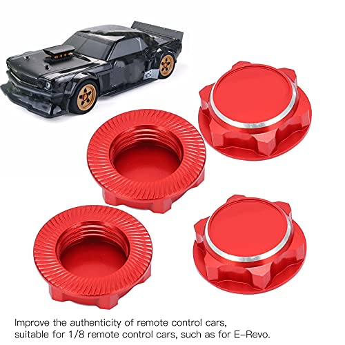 17mm Hex Wheel Nuts, 4pcs Aluminum Alloy 17mm Self Lock Hex Wheel Nuts Adapter Dustproof Caps for 1/8 RC Car Track Wheel Rims (Red) - color: Red
