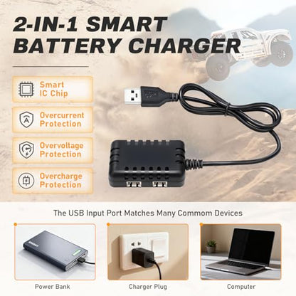 SCX24 Battery 7.4V 900mAh Lipo Battery 2S 35C(Burst 70C) FCX24 Battery with PH2.0&JST&Molex Plug Fit for FMS SCX24 RC Car WLtoys A949 A959 A969 A979 K929 Most 1/10 1/16 1/18 1/24 RC Car Truck - style: 2PACK with Charger