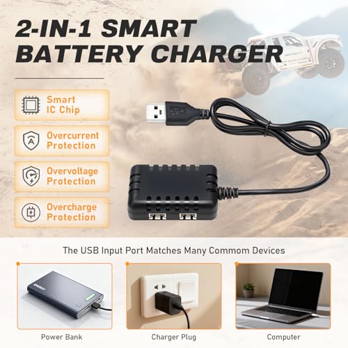 SCX24 Battery 7.4V 900mAh Lipo Battery 2S 35C(Burst 70C) FCX24 Battery with PH2.0&JST&Molex Plug Fit for FMS SCX24 RC Car WLtoys A949 A959 A969 A979 K929 Most 1/10 1/16 1/18 1/24 RC Car Truck - style: 2PACK with Charger