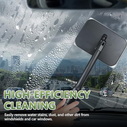 Car Windshield Cleaning Tool, Car Windshield Window Cleaner Set with Detachable Handle & 2 Reusable Microfiber Pads & Spray Bottle, Universal Auto Window Glass Cleaning Kit (Gray) - color: Gray