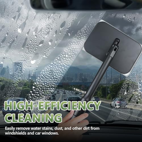 Car Windshield Cleaning Tool, Car Windshield Window Cleaner Set with Detachable Handle & 2 Reusable Microfiber Pads & Spray Bottle, Universal Auto Window Glass Cleaning Kit (Gray) - color: Gray