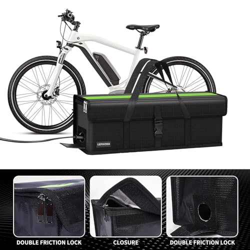 Fireproof E-Bike Battery Bag Case with 6-Layer Protection Up to 1400°C, Waterproof & Explosion-Proof, Large Capacity Lipo Safe Bag for Storage - color: black and green