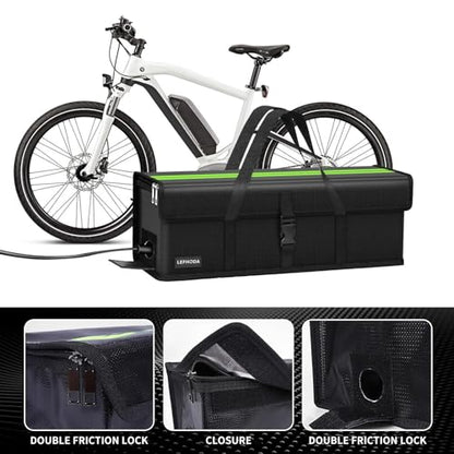 Fireproof E-Bike Battery Bag Case with 6-Layer Protection Up to 1400°C, Waterproof & Explosion-Proof, Large Capacity Lipo Safe Bag for Storage - color: black and green