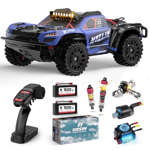 Hosim 1/14 Brushless RC Car for Adults 60KM/H, Fast Hobby RC Trucks 4WD Off Road RC Car for Kids, All Terrain Electric Remote Control Car, Waterproof RC Short Course Truck Toy Gift for Boys Age 8+ - color: Blue
