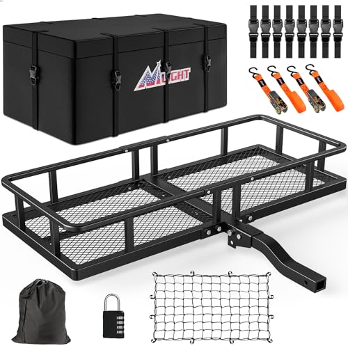 Nilight 60" x 20"x 7.87" Folding Carrier Fits 2-Inch Receiver 500 Lbs Capacity Bag Net Ratchet Straps Lock Stabilizer for SUV Pickup RV Van - style: 20"x 60"x 7.87", w/Bag,Net,Straps