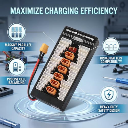 6S Lipo Parallel Charging Board XT60 - Charge 6 Batteries Simultaneously | 2S-6S Balance Charger Adapter for RC Drone FPV | Compatible IMAX B6