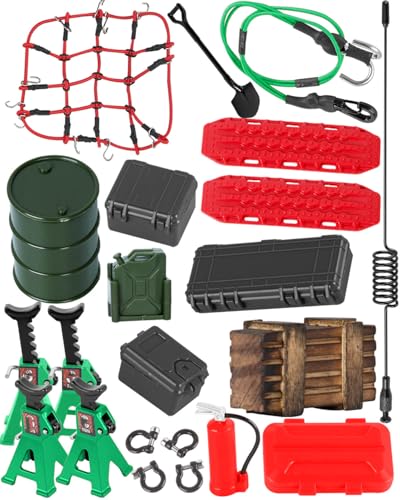 Accessories Simulation Decoration for 1/18 1/24 TRX4M SCX24 RC Crawler,RC Hydraulic Jack/RC Tow Rope/RC Recovery Board/Antennas/Tool Network,Green - color: Green(for 1/18 1/24)