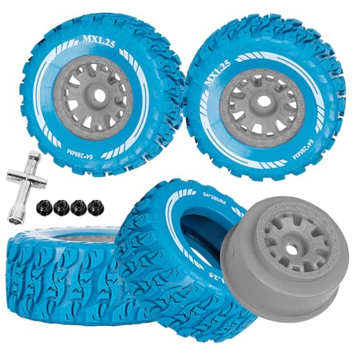 RC MX1.25 RC Truck Wheel Tires for Traxx as/Mojave GROM 223S 4x4 RTR,14301 14302 14303,Tamiya Kyosho HPI 1/14-1/18 Scale On/Off Road,RC Monster Truck Car Wheels,Grey-Navy Blue - color: Grey-navy Blue(rc Wheels Tires)