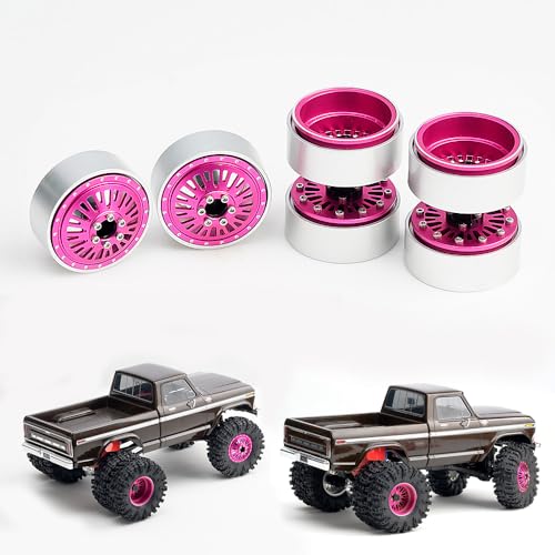 DJX CNC 1.3 inch Front Rear Dually Beadlock Wheels Rim for RC Crawler Car 1/24 Axial SCX24 F150 C10 1/18 Redcat Ascent18 Traxxas TRX4M RC Upgrades Parts(Pink) - color: Pink