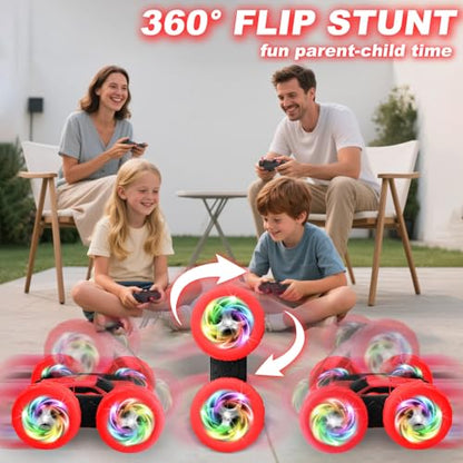 Remote Control Car, Outdoor Toys RC Cars for Kids Ages 6-12, 4WD Double Sided Stunt Vehicle with Upgraded USB-C Modular Batteries, 5 6 7 8 9 10+ Year Old Boy Birthday Red - color: Red