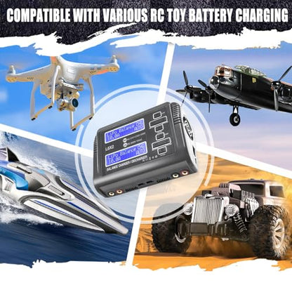 LiPo Battery Charger Dual RC Battery Charger Discharger 240W 10A for 1-6S LiPo LiHV Li-ion Life 1-15S NiCD NiMH PB Smart Batteries, Dual Channel Fast Balance Charger, RC Car Drone Boat