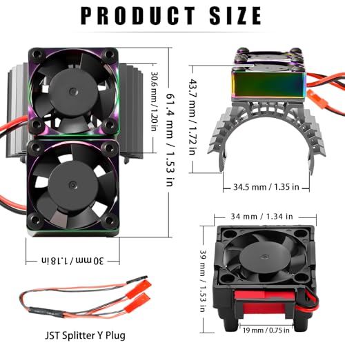 VXL-3s ESC Cooling Fan and Motor Cooling Fan 28000 RPM Dual Fan Set for 1/10 Traxxas Slash 4x4 Stampede 4x4 Rustler 4x4 VXL Hoss 4×4 Velineon VXL 3s Heat Sink Replace #3340, Grey & Black - style: SRQ-Grey Black