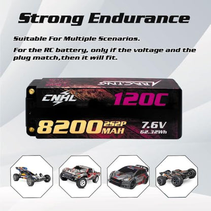 CNHL 8200mAh 2S lipo Battery 7.6V LiHV 120C 5.0mm Bullet to EC5 Hard Case | Explosive punch off the line with instant throttle response for no-prep drag racing, 1/8 and 1/10 RC platforms.
