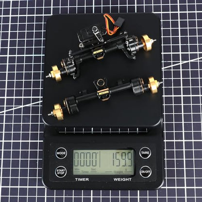 RCAWD 12mm Widen & 30% Upgrades 12T Gear SCX24 Portal Axle Set 160g & Brass Weights Hex, Shell & 8g RC Servo & Servo Mount for Bronco C10 Deadbolt Wrangler JLU CRC JT Gladiator Dodge Power Wagon