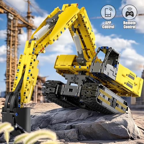 Mould King RC Excavator Building Sets, 15061 Construction Engineering Model Kits with APP Remote Control Building Kits, MOC Construction Vehicles Sets for Adult(1113PCS) - style: Mechanischer Bagger 15061