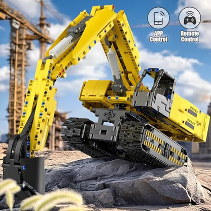 Mould King RC Excavator Building Sets, 15061 Construction Engineering Model Kits with APP Remote Control Building Kits, MOC Construction Vehicles Sets for Adult(1113PCS) - style: Mechanischer Bagger 15061
