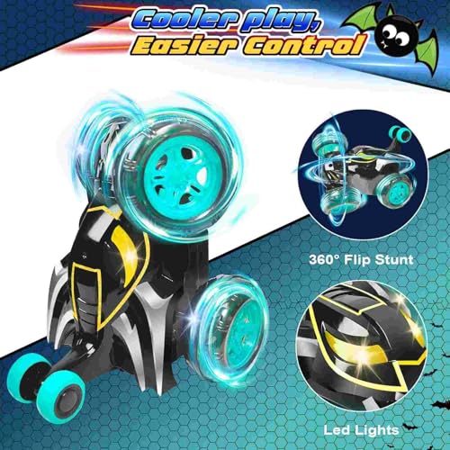 Kids Toys Bat RC Car for Boys 4-7 - Cool Bat Monster Remote Control Crawler Toy 360° Flip Fast Stunt & 4WD Light Up Wheel - Fun Boy Gift Idea for Birthday Chirstmas Stuff Age 3 4 5 6 7 8 - color: Bat