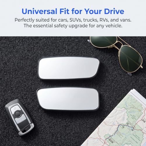 2 PCS Blind Spot Mirror, 3.7"x1.4" Rectangular Curved Wide Angle HD Anti-Glare Side Mirror Blindspot, Adjustable Bracket Car Mirror Accessories Universal for Cars Trucks SUVs Black