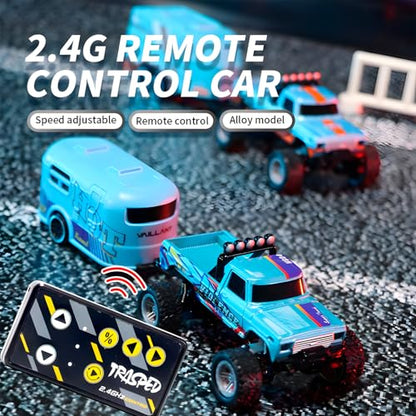 1:64 Mini RC Monster Truck with LED Lights | 2.4GHz Off-Road Remote Control Car | 3 Speed Adjustable, USB Rechargeable Alloy RC Truck for Kids & Adults Indoor/Outdoor Racing (Pink) - color: Pink