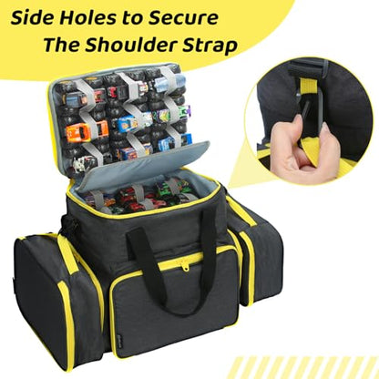 Tote Toy Cars Storage Bag with Inner Pouches – Holds 96 Cars and 24 Monster Trucks, Toy Cars Organizer Storage for Matchbox, Monster Trucks (Yellow)