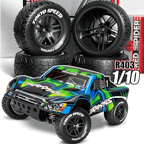 1/10 RC Short Course Truck Tires and Wheels with 12mm 14mm 17mm Hex 110mm 1/8 Rubber Tyres for 1/10 RC Truck ARRMA ARA3521T3 Traxxas 68154-4-GRN - Slash BL-2S (Black) - color: Black