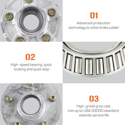 Aeagle 2 Sets 5 on 4.5" Bolt Circle Hot-Galvanized Idler Hub Kits for 3,500lbs Boat Trailer 1-1/16'' to 1-3/8'' Tapered Axle, Inner & Outer Cone Bearings