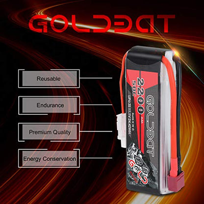 GOLDBAT 3S 2200mAh 11.1V 50C LiPo RC Battery with T Plug for RC Evader BX Car RC Truck RC Truggy RC Heli Airplane Drone