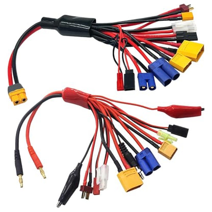 10 in 1 4mm Banana Plug RC Lipo Battery Multi Charger Adapter Lead Cable and 10 in 1 Octopus Convert Cable to XT60H Plug Lead Cable for TRX, T-Plug, Tamiya,Futaba, JST, XT90,XT60,XT30,EC3,EC5